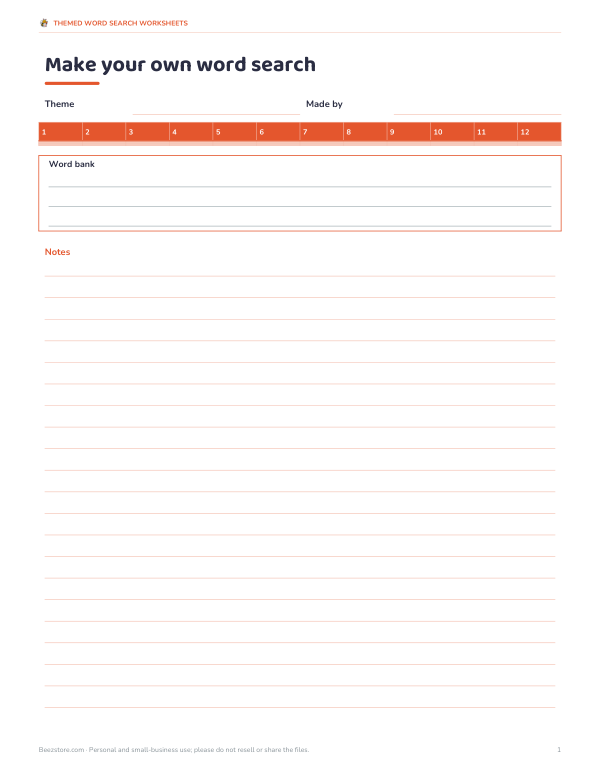 Preview of Printable Blank Word Search Template